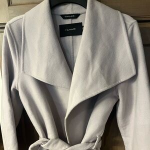 Tahari Women's Light Gray/Beige Belted Wrap Coat